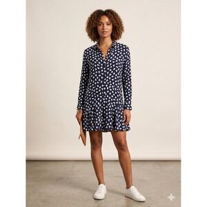11.1 Tylho Anthropologie Navy Heart Print Button Down Ruffle Mini‎ Dress Small
